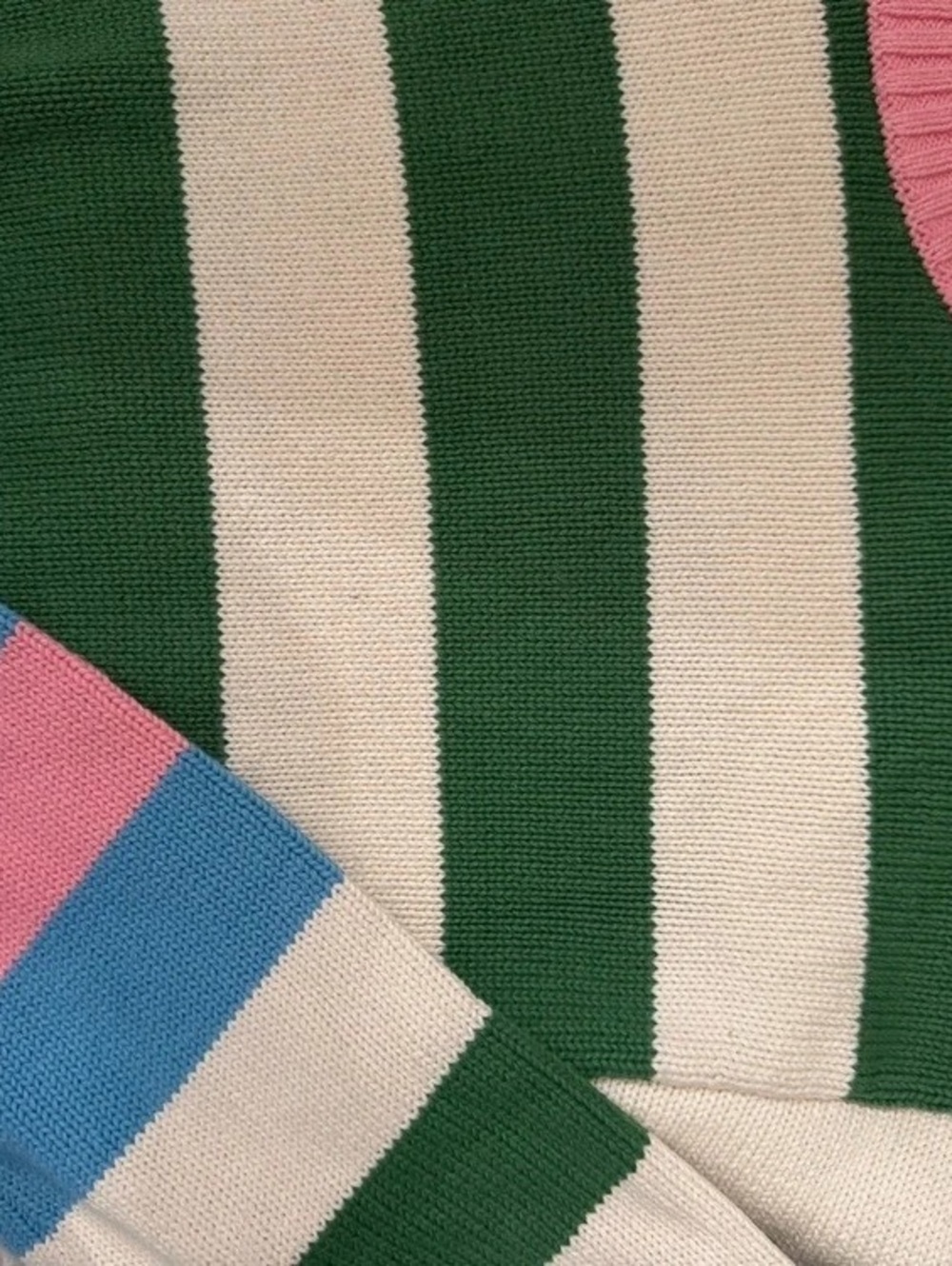BODEN Lucy Stripe Chunky Crop Cotton Sweater Green & Pink - Picture 6 of 6